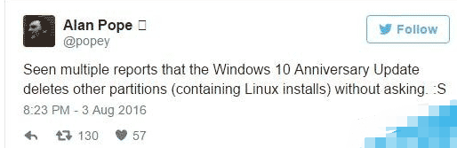 升级win10一周年更新会导致误删Linux分区怎么办