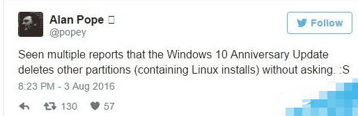 升級win10一周年更新會導(dǎo)致誤刪Linux分區(qū)怎么辦