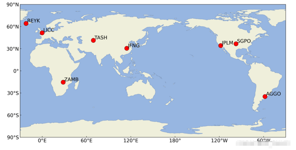 Python如何根据站点列表绘制站坐标全球分布图