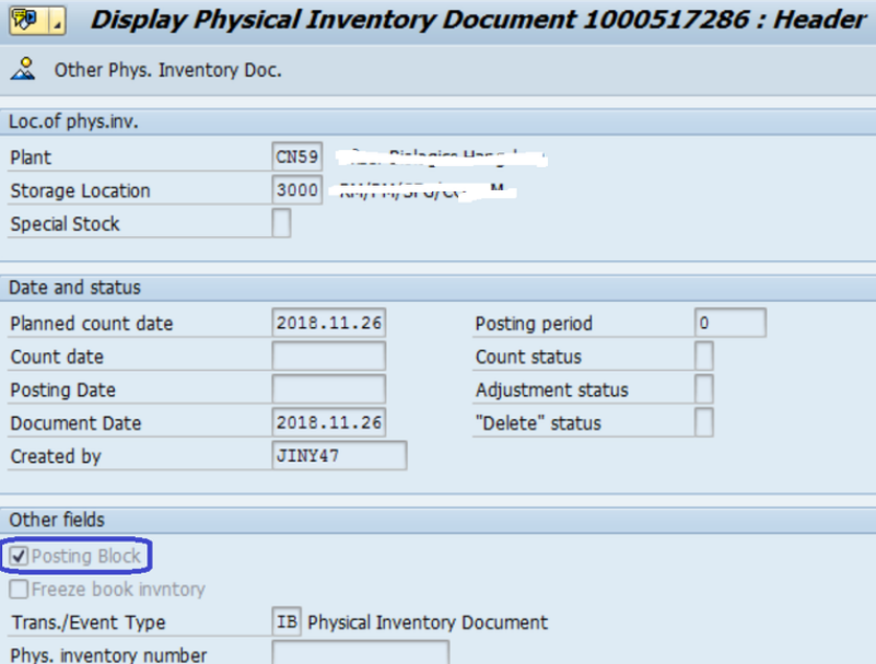 SAP MM 盘点凭证上的posting block如何理解