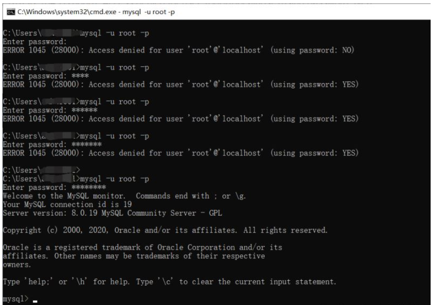 Mysql:ERROR 1045 (28000):Access denied for user ‘root‘@‘localhost‘ (using password: NO)如何解决