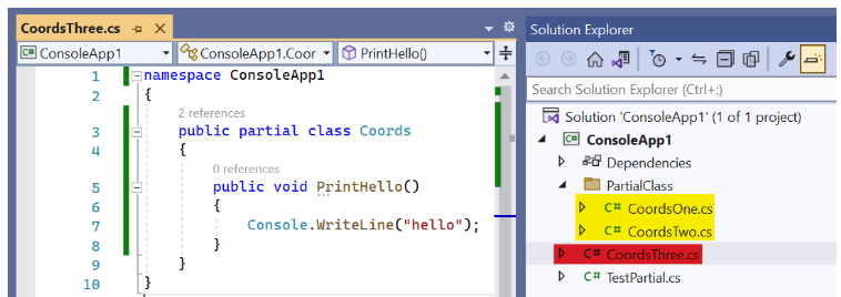 C#中的partial关键字怎么使用