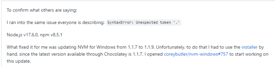 nvm版本导致npm install报错Unexpected token '.'如何解决