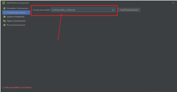 Python解释器出现Conda executable is not found错误如何解决