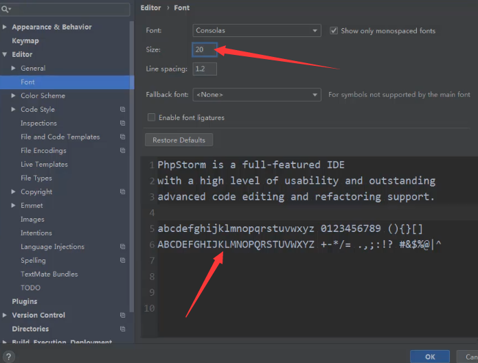 phpstorm怎么调字体大小