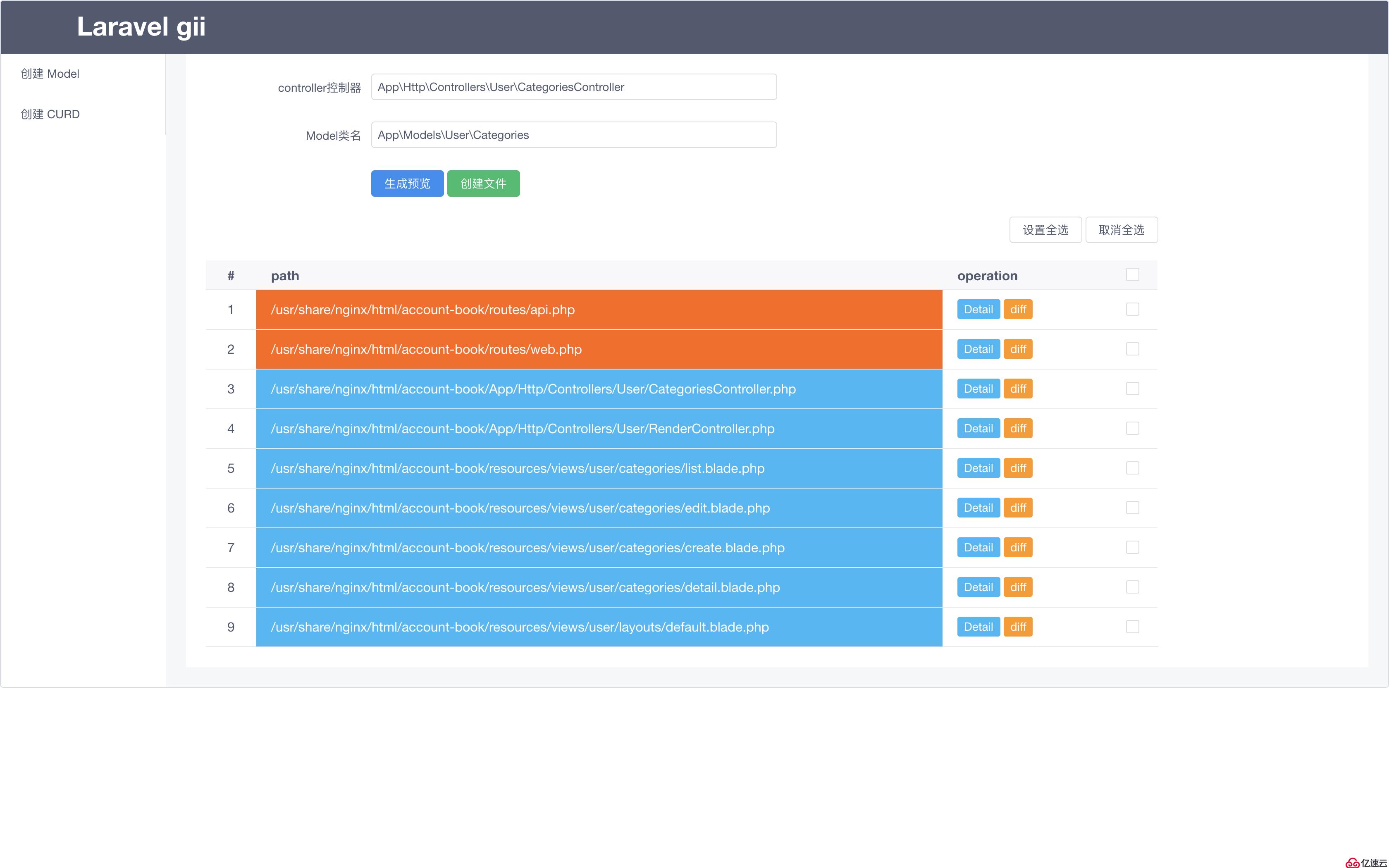 Laravel-Gii 可視化代碼生成工具  CRUD +G