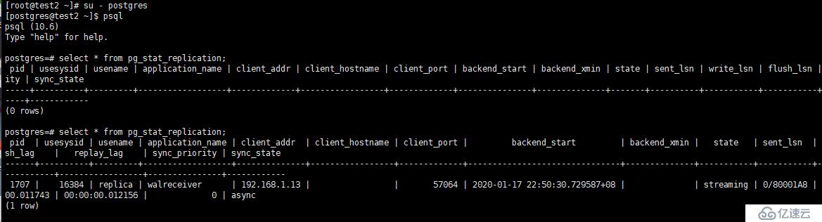 PostgreSQL10.6主从复制搭建和故障切换