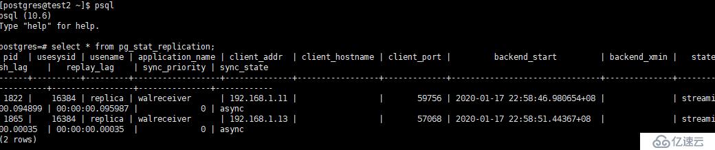 PostgreSQL10.6主从复制搭建和故障切换