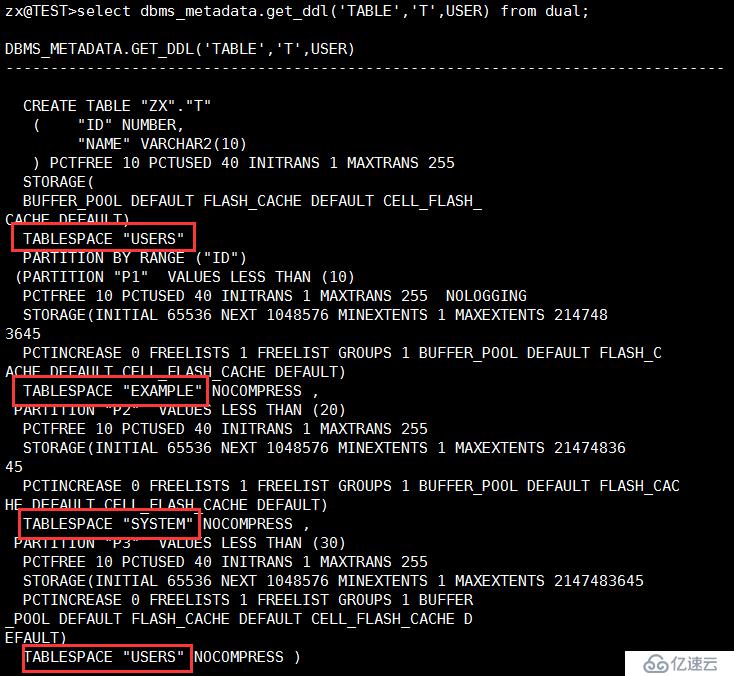 Oracle中分区表中表空间属性