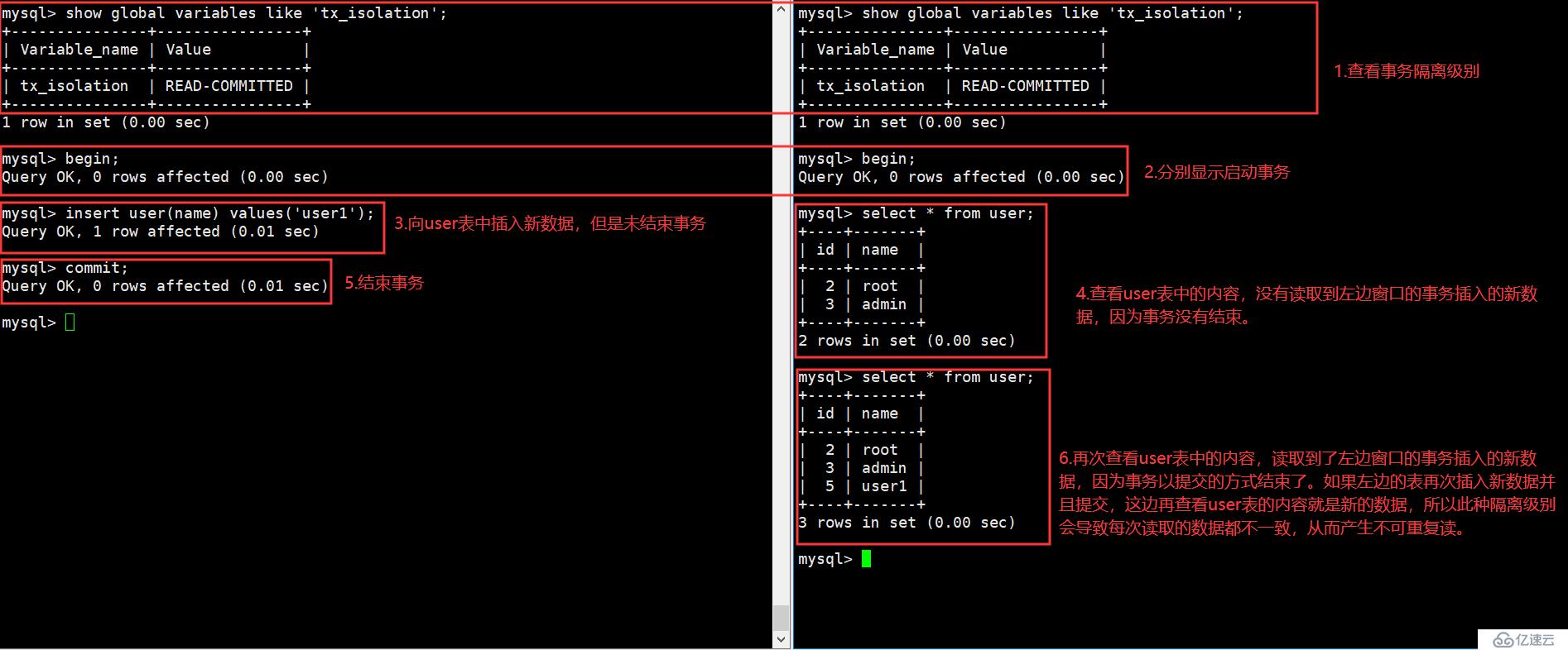 MySQL事务和事务的四种隔离级别 for INNODB