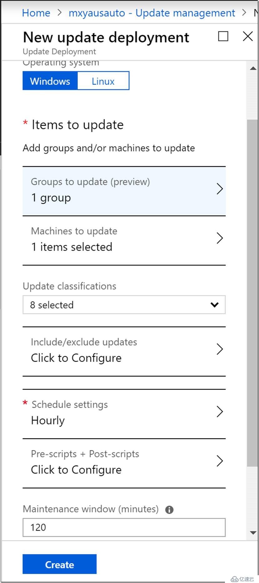 Azure实践之使用automation管理服务器update