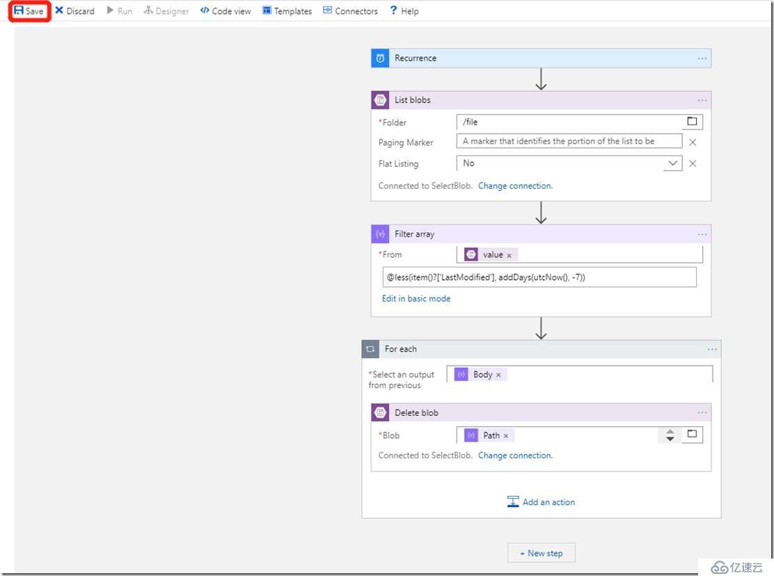 使用Logic Apps从Azure Blob存储中删除超过X天的文件