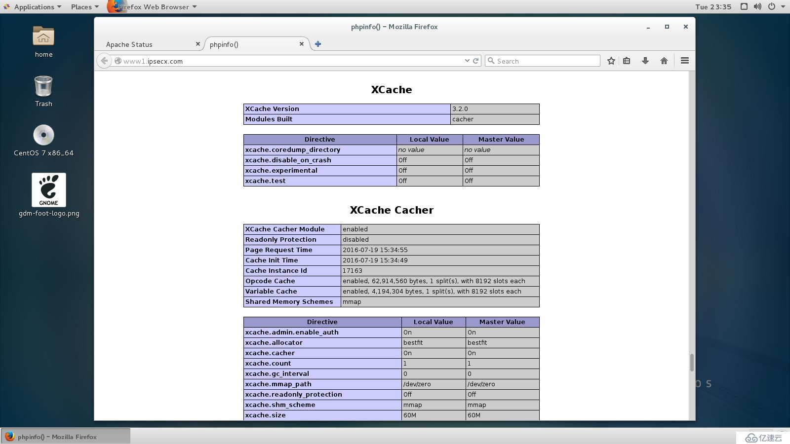 CentOS7.2快速搭建LAMP+xcache环境、配置多虚拟主机、部署phpMyadmin和wordpres