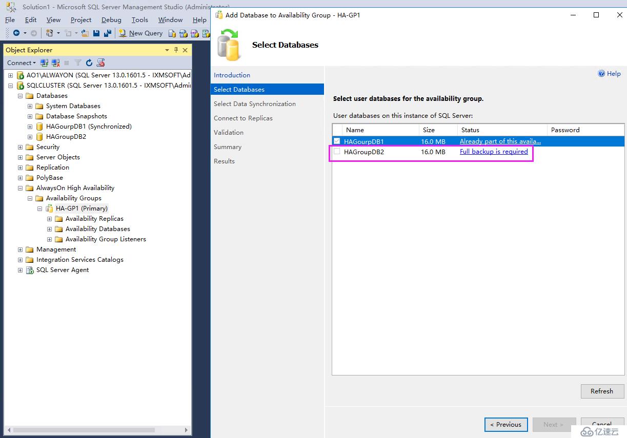 SQL Server 2016 Failover  +AlwaysOn 增加数据库到可用性组