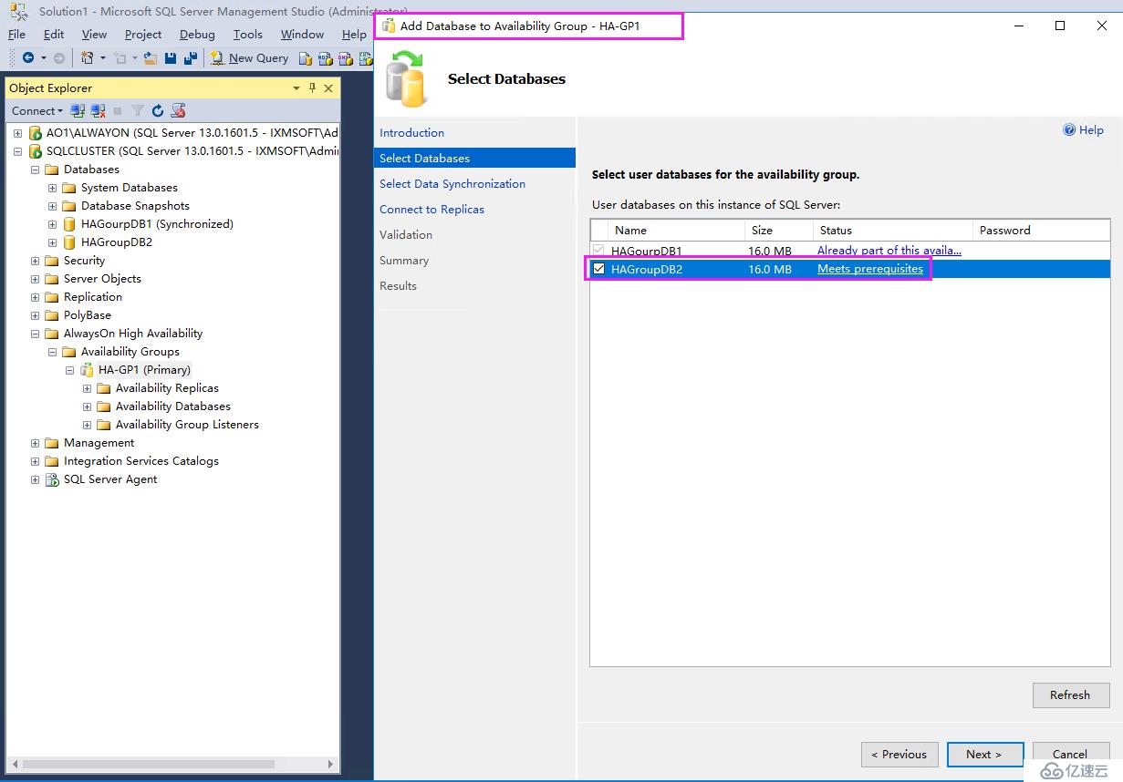 SQL Server 2016 Failover  +AlwaysOn 增加数据库到可用性组