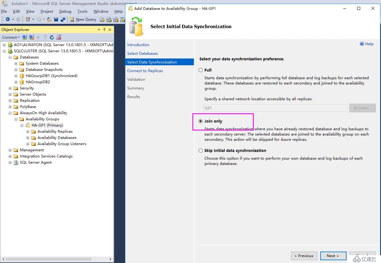 SQL Server 2016 Failover  +AlwaysOn 增加数据库到可用性组