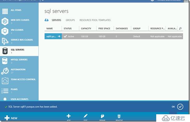 Windows Azure Pack与VMware VRA 对比(六)Azure Pack MSSQL PaaS功能测试