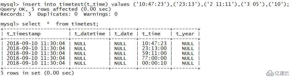 MySQL日期类型