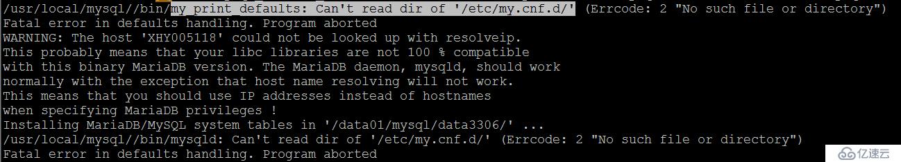 my_print_defaults: Can't read dir of '/etc/my.cnf.