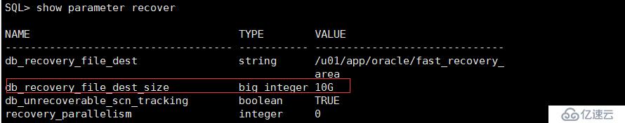 alter system db recovery file dest size