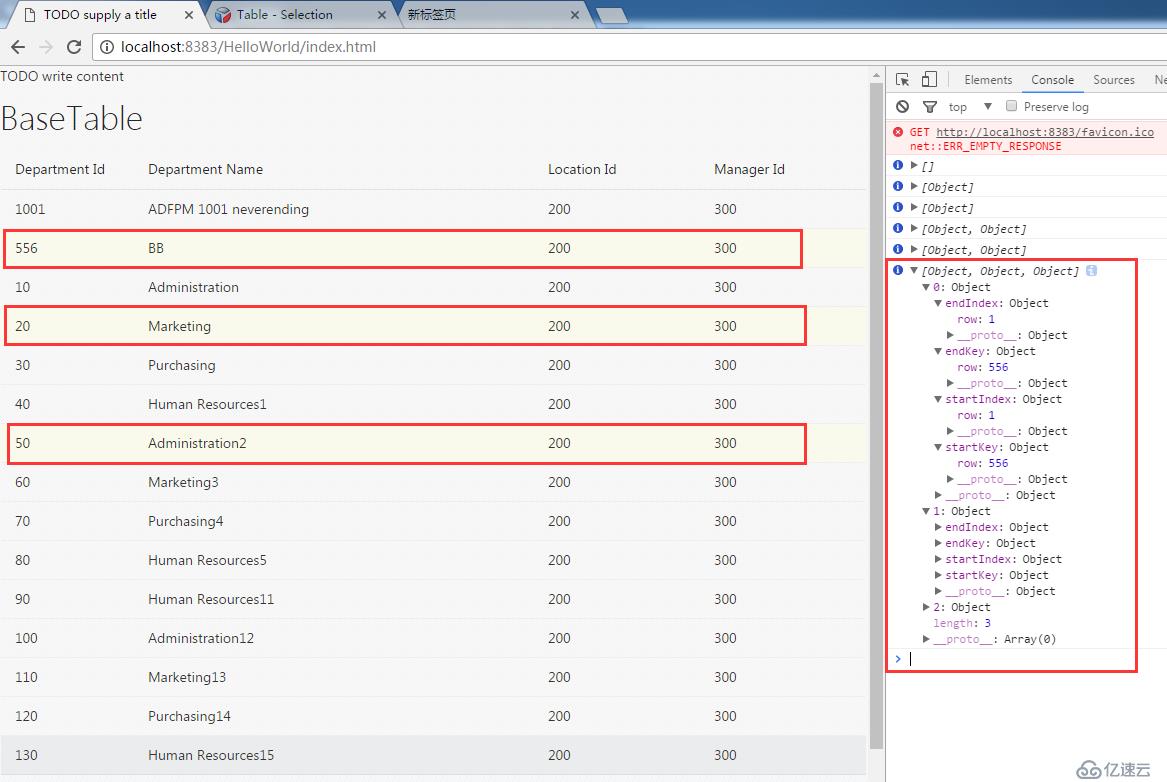 ORACLE JET Basic Table Selection