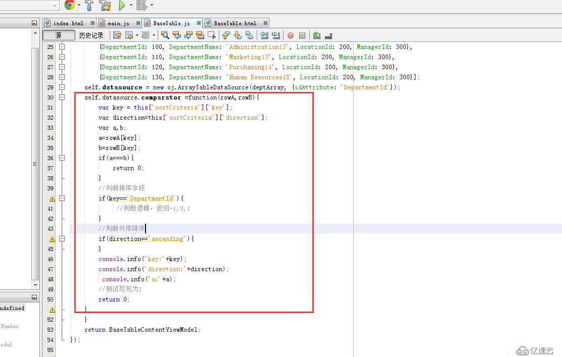 ORACLE JET Basic Table Custom Sortable