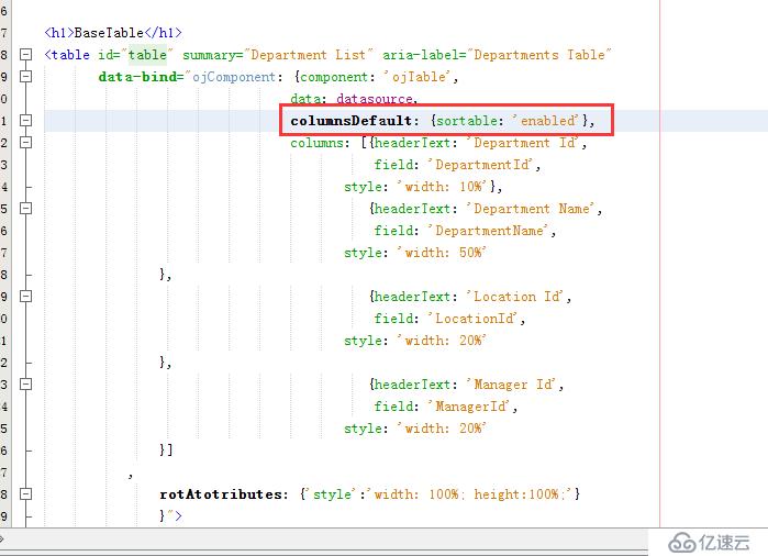 ORACLE JET Basic Table Sortable Columns