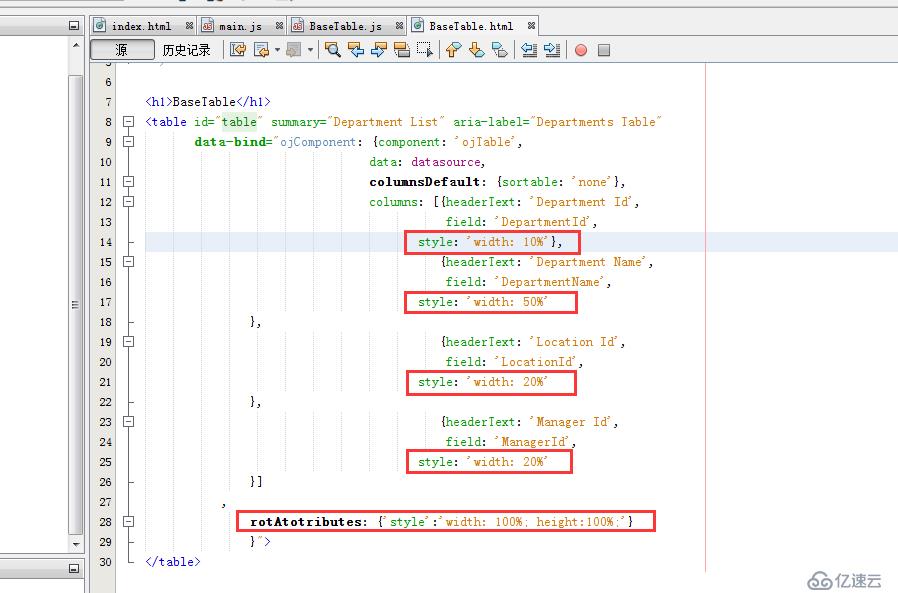 ORACLE JET Basic Table Percent Dimensions