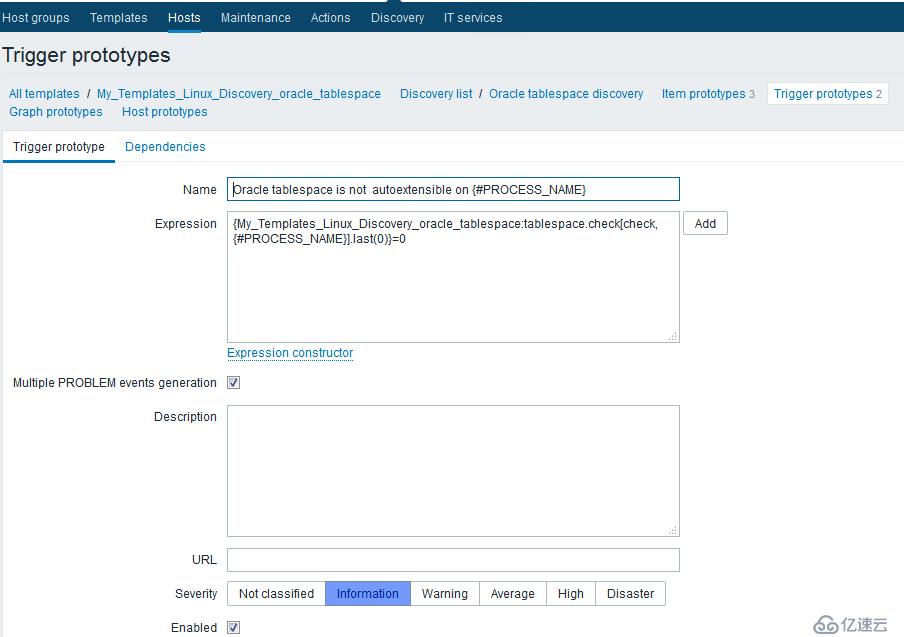 Zabbix自动发现oracle表空间并监控其使用率 关系型数据库 亿速云