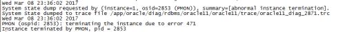 PMON (ospid: 2853): terminating the instance due to error 471
