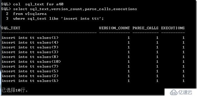 Oracle 10g中一個(gè)關(guān)于綁定變量和非綁定變量的測試對比