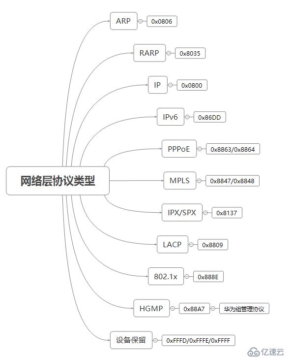 网络层协议类型及对应的16进制值