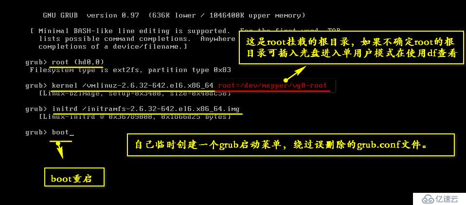 误删grub.conf修复