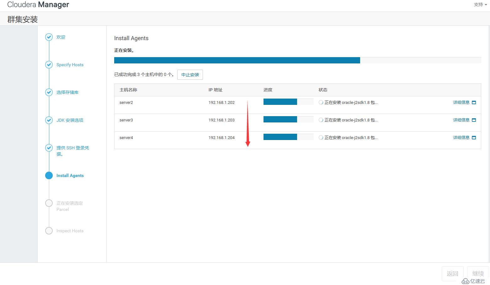 启动 Cloudera Manager Service 安装剩余三个节点的JDK与Agent