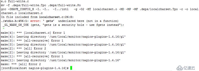 nagios报错：./stdio.h:456:1: error: 'gets' undeclared here (not in a function)