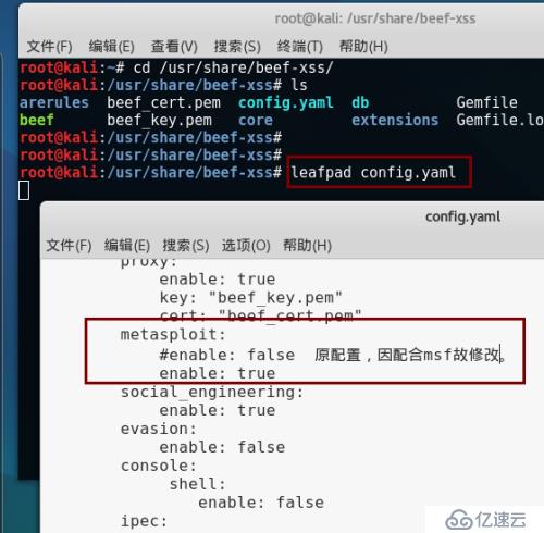 kali系统中BeEF和metasploit关联使用的相关配置