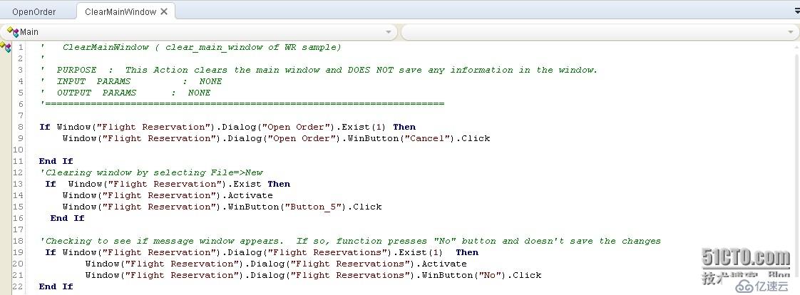 QTP自动例子的源码分析--ClearMainWindow