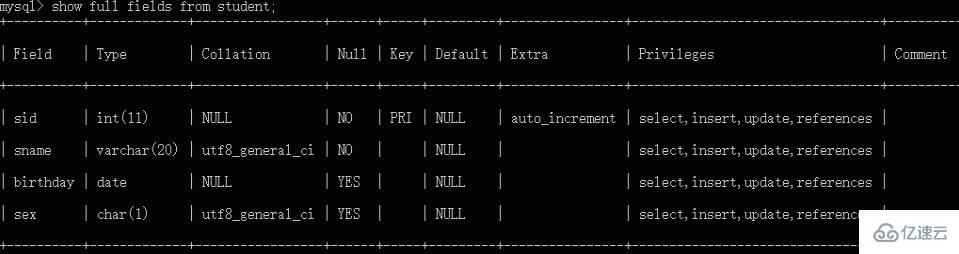 mysql常用查看表结构的方法