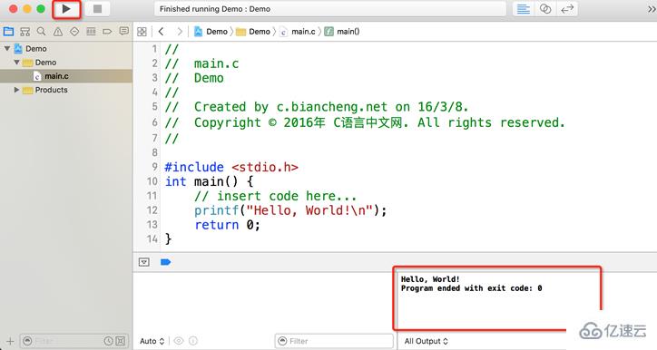 如何在xcode上运行C语言