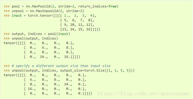 Pytorch MaxUnpool2d中size操作的示例分析