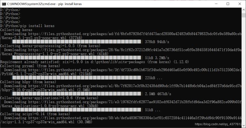 Python3.7安装keras和TensorFlow的步骤