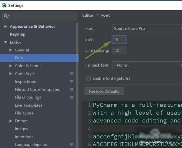 怎么在PyCharm中调整代码字体大小
