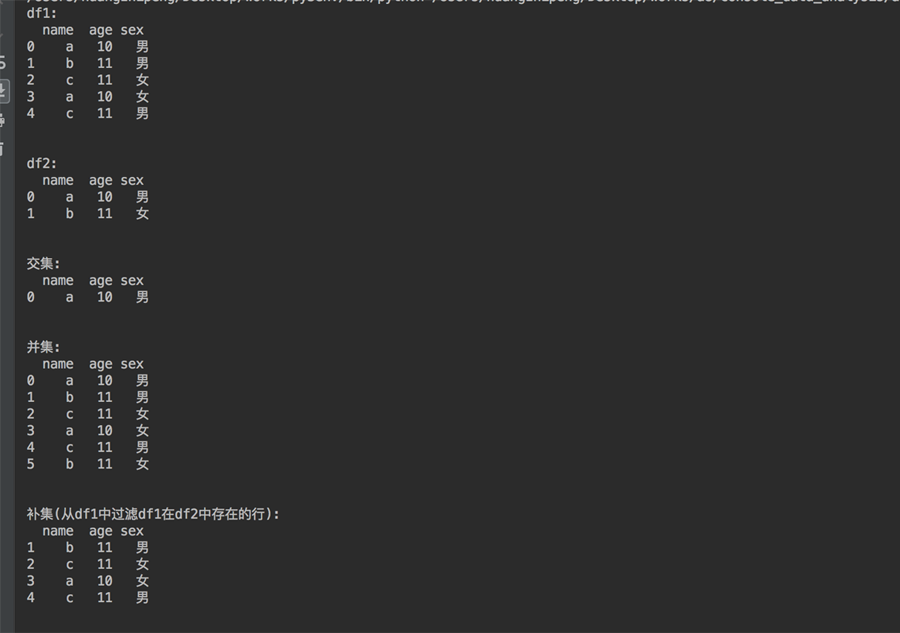 pandas DataFrame 交集并集补集的实现