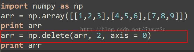 如何在numpy中利用delete删除数组的整行