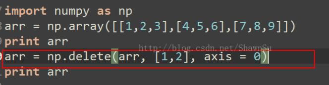 如何在numpy中利用delete删除数组的整行