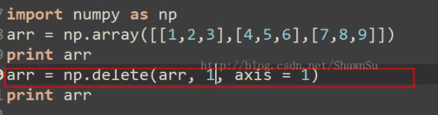 如何在numpy中利用delete删除数组的整行