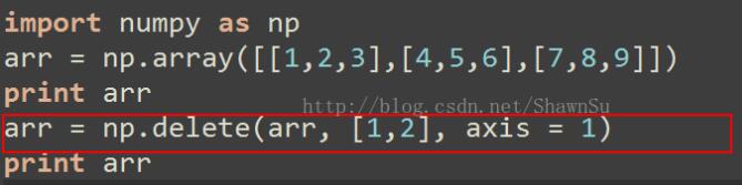 如何在numpy中利用delete删除数组的整行
