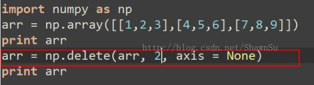 如何在numpy中利用delete删除数组的整行