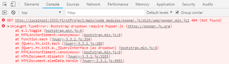 如何解決使用bootstrap的dropdown部件時報錯的問題