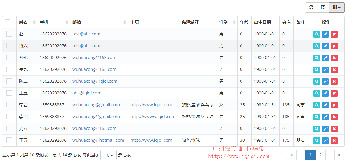 使用bootstraptable插件实现表格记录的查询、分页、排序操作